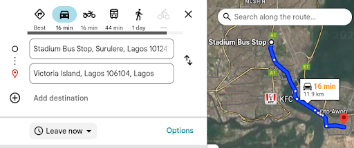 distance from surulere to victoria island lagos