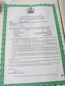 Right of Occupancy (R of O)