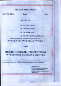 Deed of Assignment (or Conveyance) document
